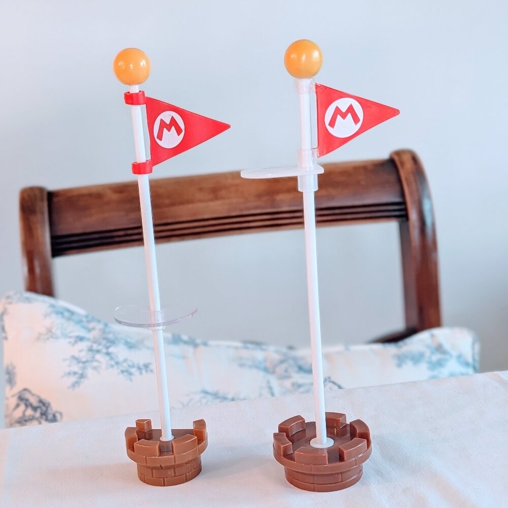 Set of 2 Super Mario Bros Flag Poles Adjustable Platforms 9" Playset Cake Topper